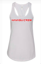 Load image into Gallery viewer, Red HAVASU CREW text on women&#39;s tees and tanks
