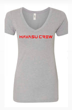 Load image into Gallery viewer, Red HAVASU CREW text on women&#39;s tees and tanks
