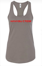 Load image into Gallery viewer, Red HAVASU CREW text on women&#39;s tees and tanks
