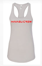 Load image into Gallery viewer, Red HAVASU CREW text on women&#39;s tees and tanks
